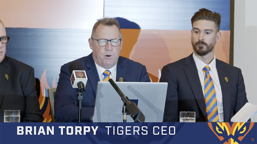 Firehawks press conference Brian Torpy speaking -Easts Leagues Club