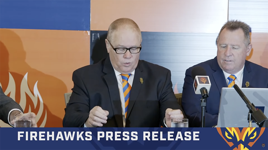 Firehawks press conference Stephen Bullow speaking -Easts Leagues Club